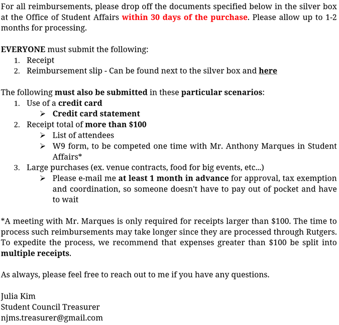Reimbursement Requirements