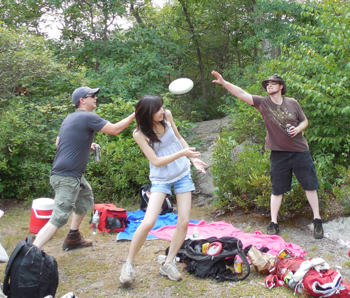 Going for the frisbee; group hike & picnic, Terrace Pond, July 31, 2014