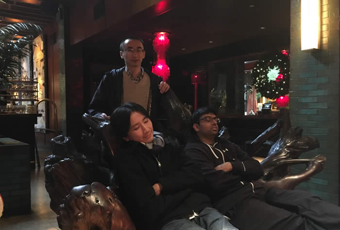 Post-lunch nap for Daigo and Jimmy, during the group holiday party in Manhattan on Dec. 22, 2015