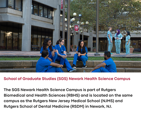 Rutgers New Jersey Medical School medical students and Rutgers School of Dental Medicine dental students relaxing on the Newark Health Science Campus of the School of Graduate Studies.	