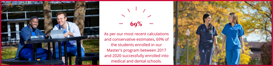 This is a Specialized Master’s Program for pre-medical and pre-dental students. Successful medical and dental students are pictured on the Newark campus of the School of Graduate Studies.